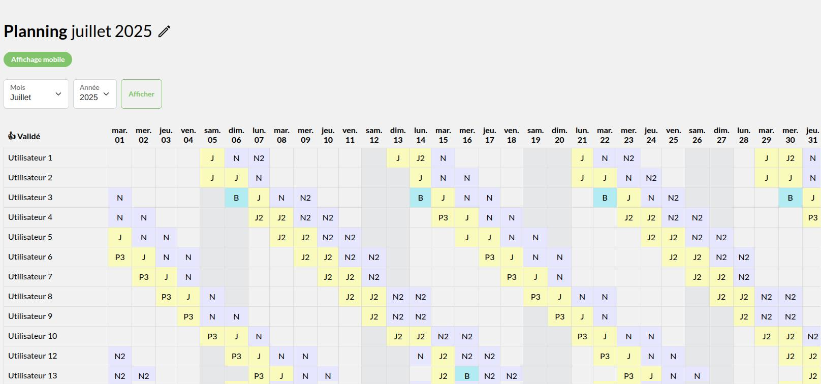 Hygie écran planning